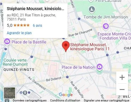 Carte du cabinet de kinésiologie Paris 11